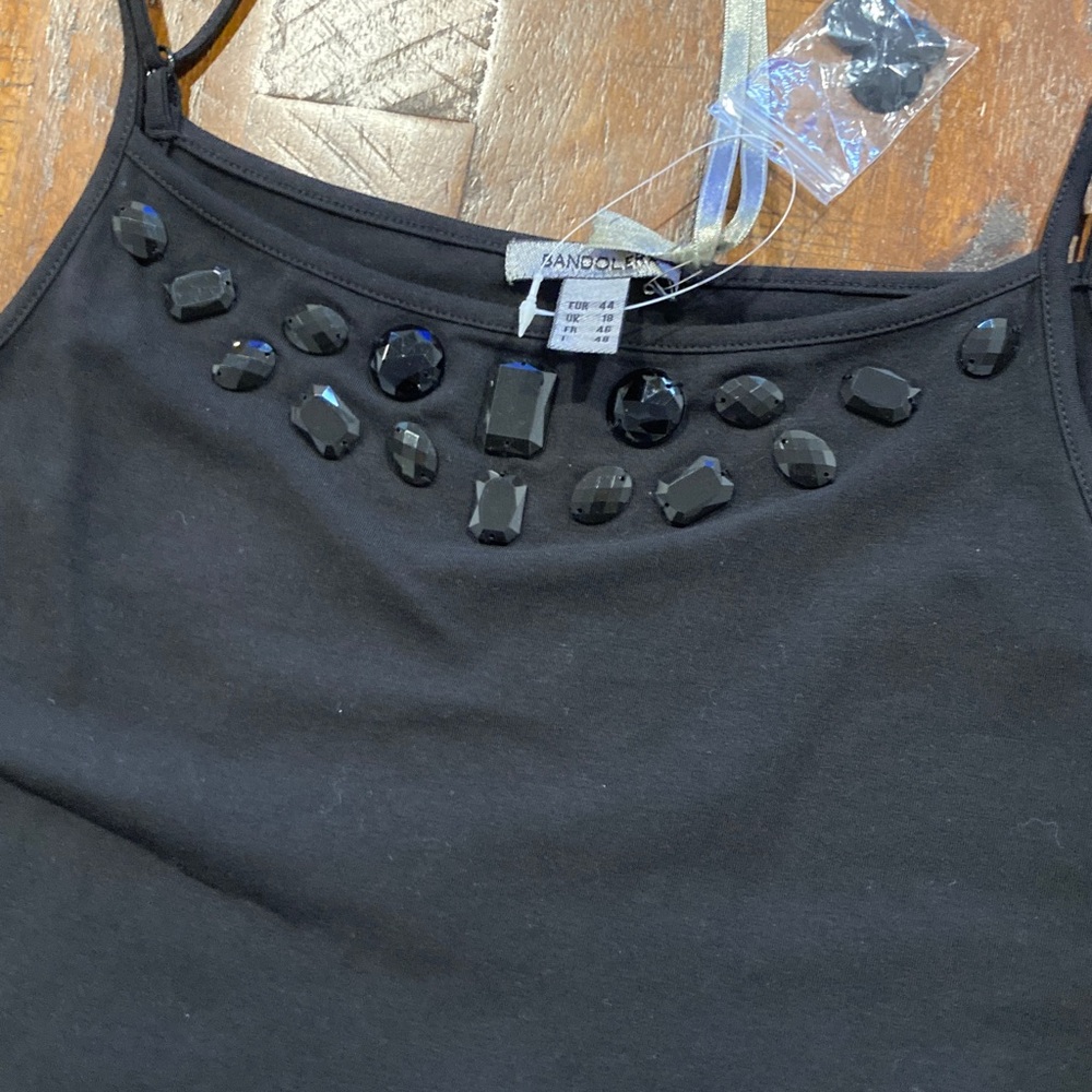 NWT Bandolera black jeweled tank XL 44